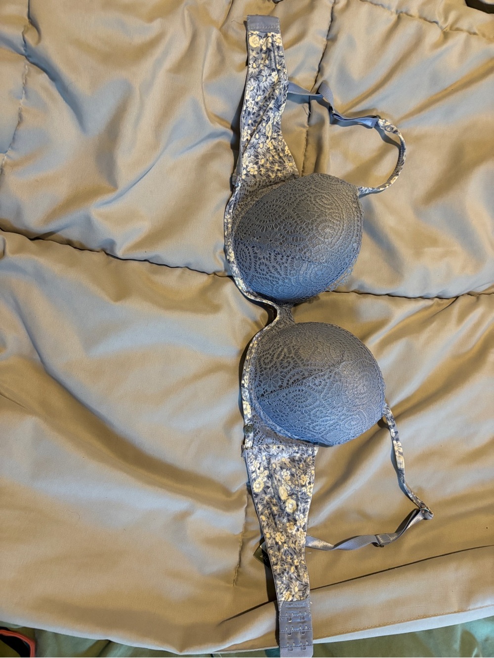 Lucky Brand Blue Lace Push-Up Bra with Floral Band